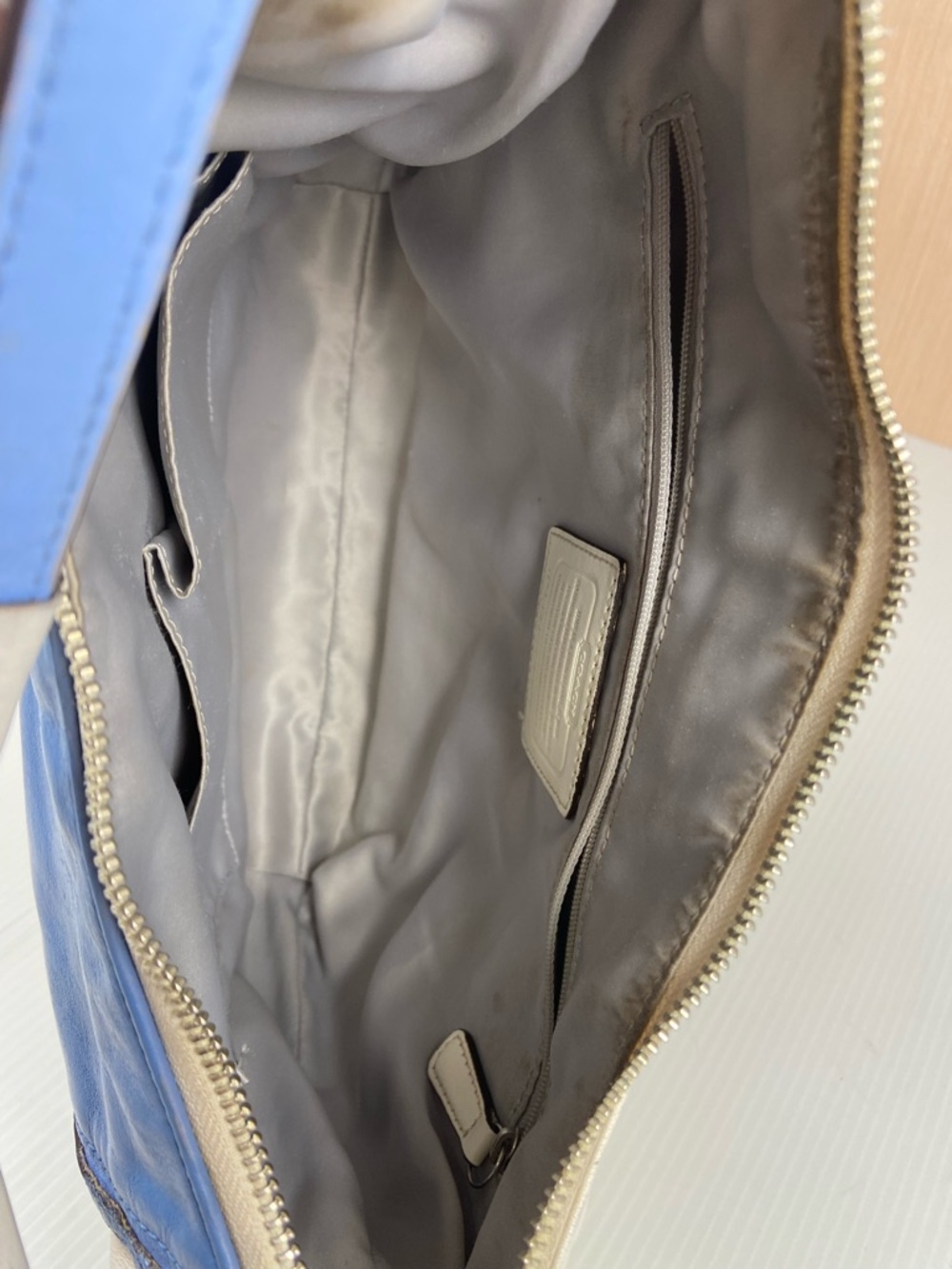 Coach Kristin Leather Flap Hobo Blue Ivory Colorblock Shoulder Bag F22509 Y2K - Picture 9 of 13